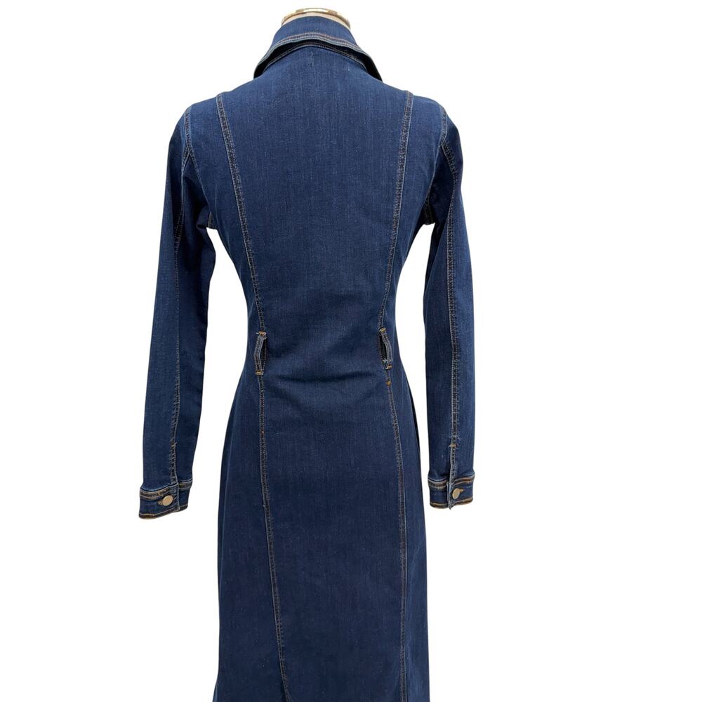 Karen Millen Dark Wash Denim Midi Shirt Dress Button Front Long Sleeve US 2 - Picture 8 of 11